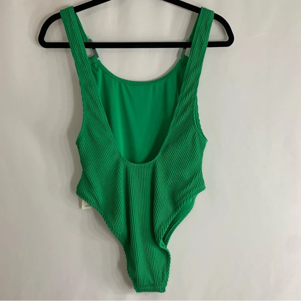 NWT Aerie Green Shimmery Crinkle Birthday Scoop Cheekiest One Piece Swimsuit - Picture 7 of 11
